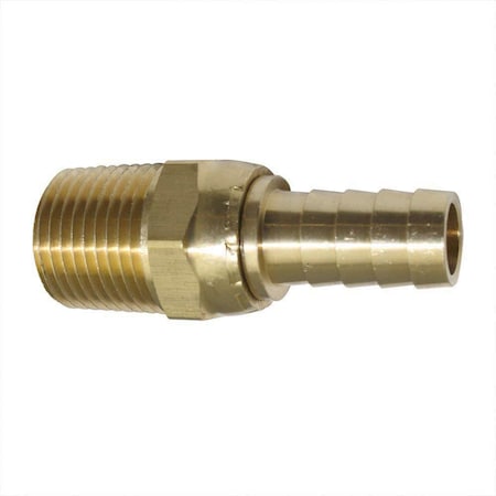 Brass Hose Fitting, Connector, 1/2 Inch Swivel Barb X 1/2 Inch Male NPT End, PK 25